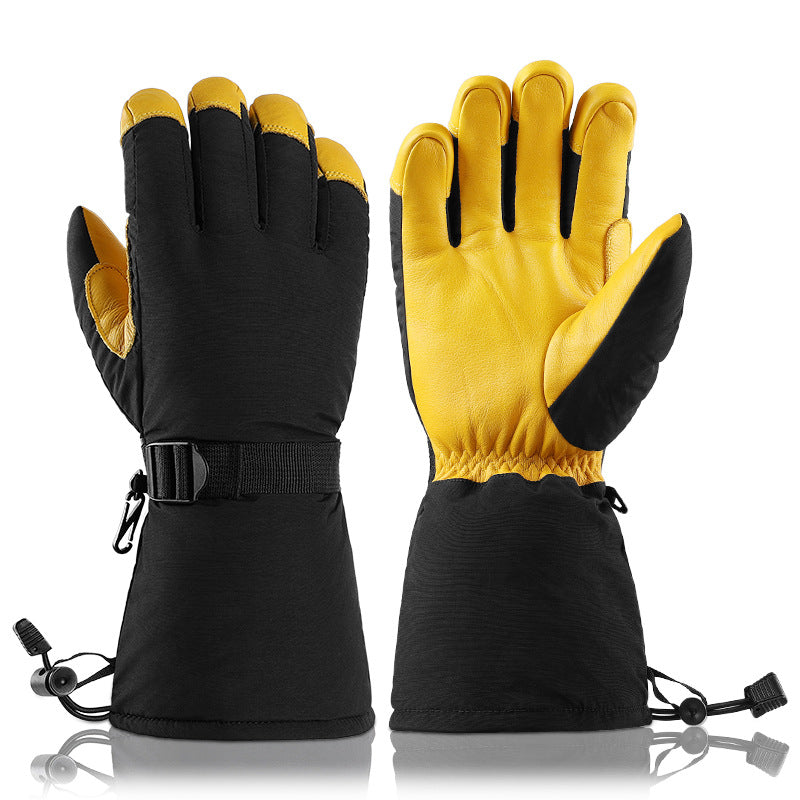 Leather Long Fleece Lined Cold-resistant Warm Gloves