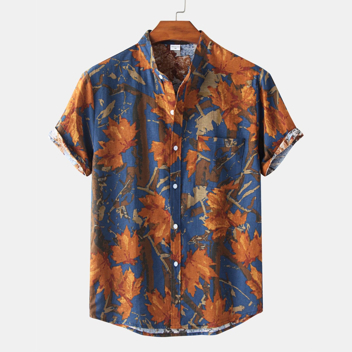 Stand Collar Floral Printed All-matching Short Sleeve Shirt