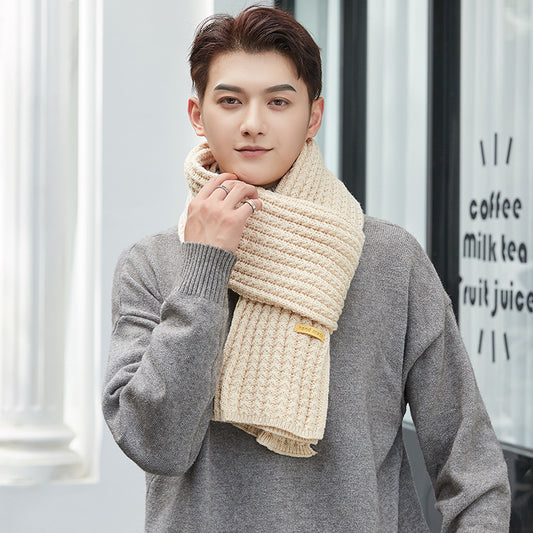 Men's Solid Colour Woollen Long Warm Knitted Scarf