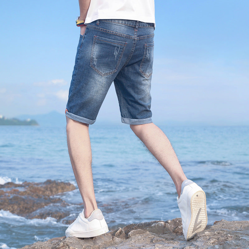 Men's Slim Fit Elastic Denim Shorts