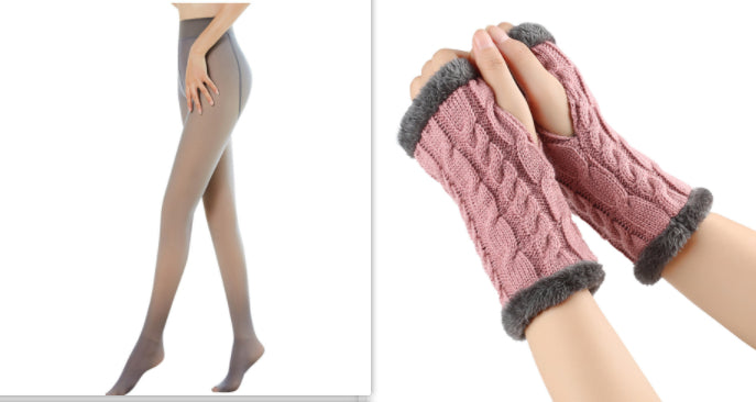 Fleece-lined Fluffy Gloves Twist Knitted Finger Leakage