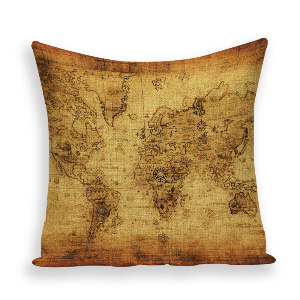 New Retro Toss Pillow Case European World Map Cushion Cover Seat Sofa Covers Morocco Linen House Home Decor Throw Pillows Cases