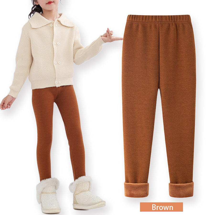 FallWinter Hot-selling Girls' Leggings Fleece-lined Warm Cropped Pants