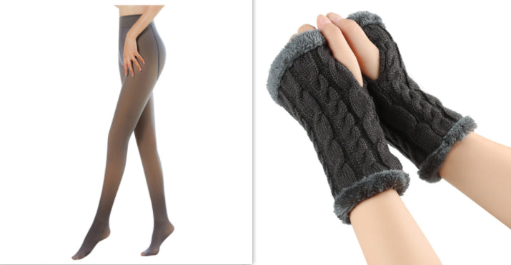 Fleece-lined Fluffy Gloves Twist Knitted Finger Leakage