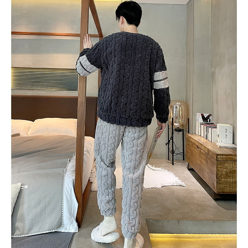 Flannel Thermal Pajamas Men's Autumn And Winter Jacquard
