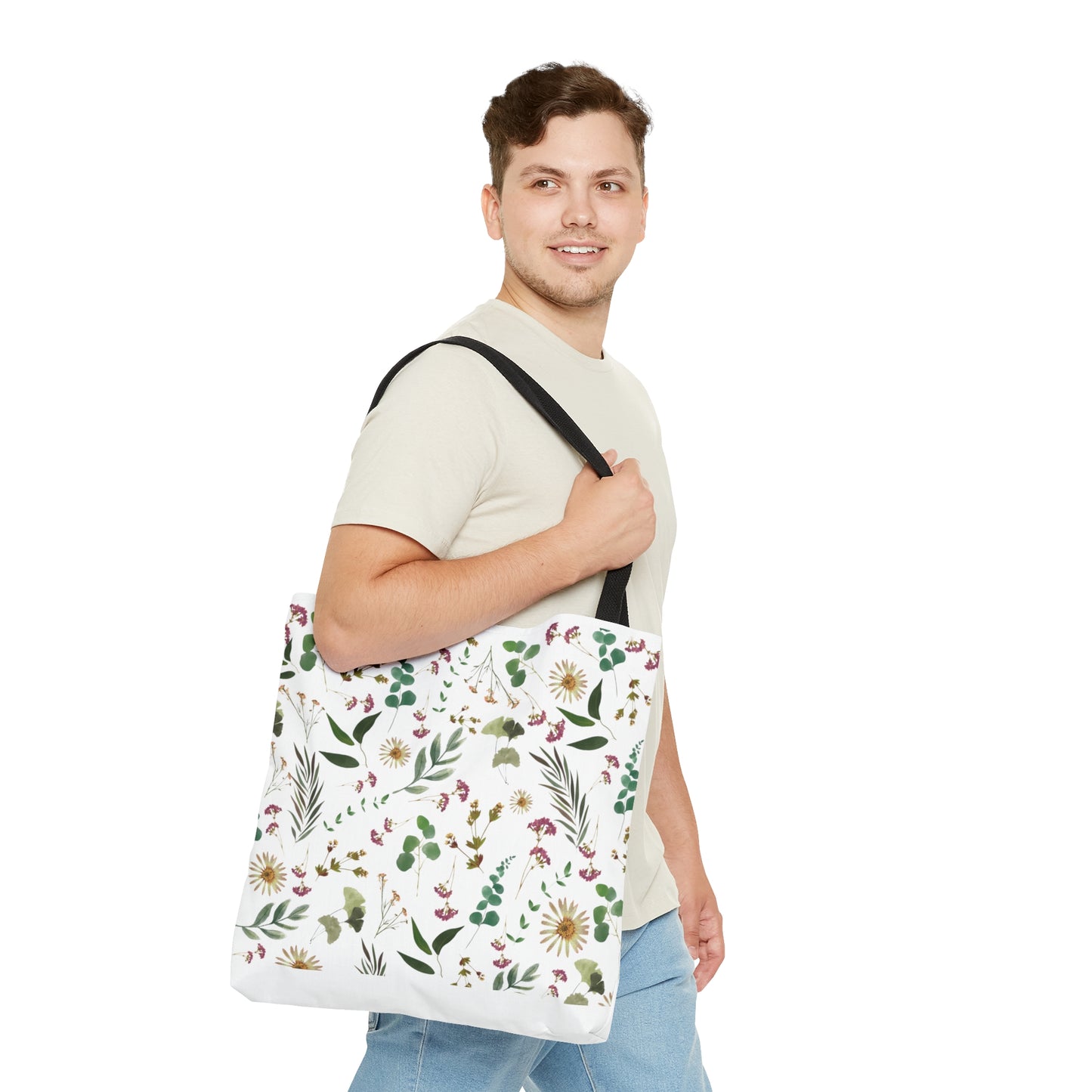 Flower and Leaf Pattern Tote Bag