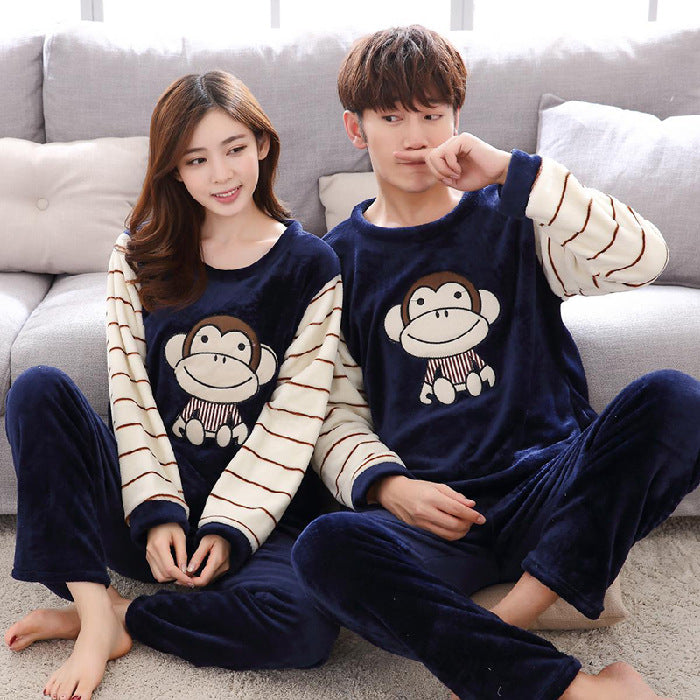 Couple Flannel Cute Printed Pajamas Suit