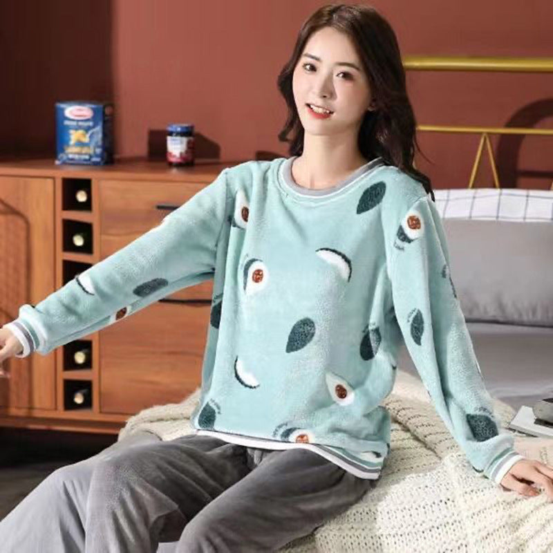 Couple Flannel Cute Printed Pajamas Suit