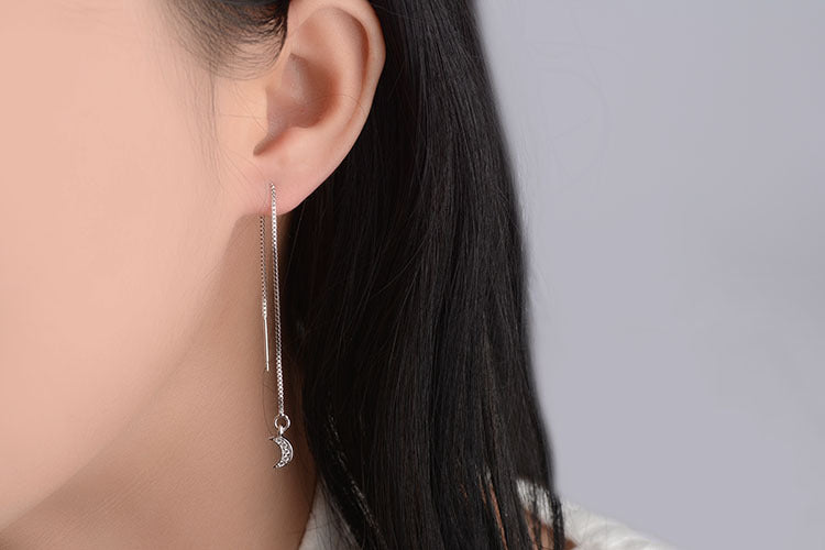 Korean Version Of Diamond-studded Long Asymmetrical Star And Moon Tassel Earrings Earrings Earrings