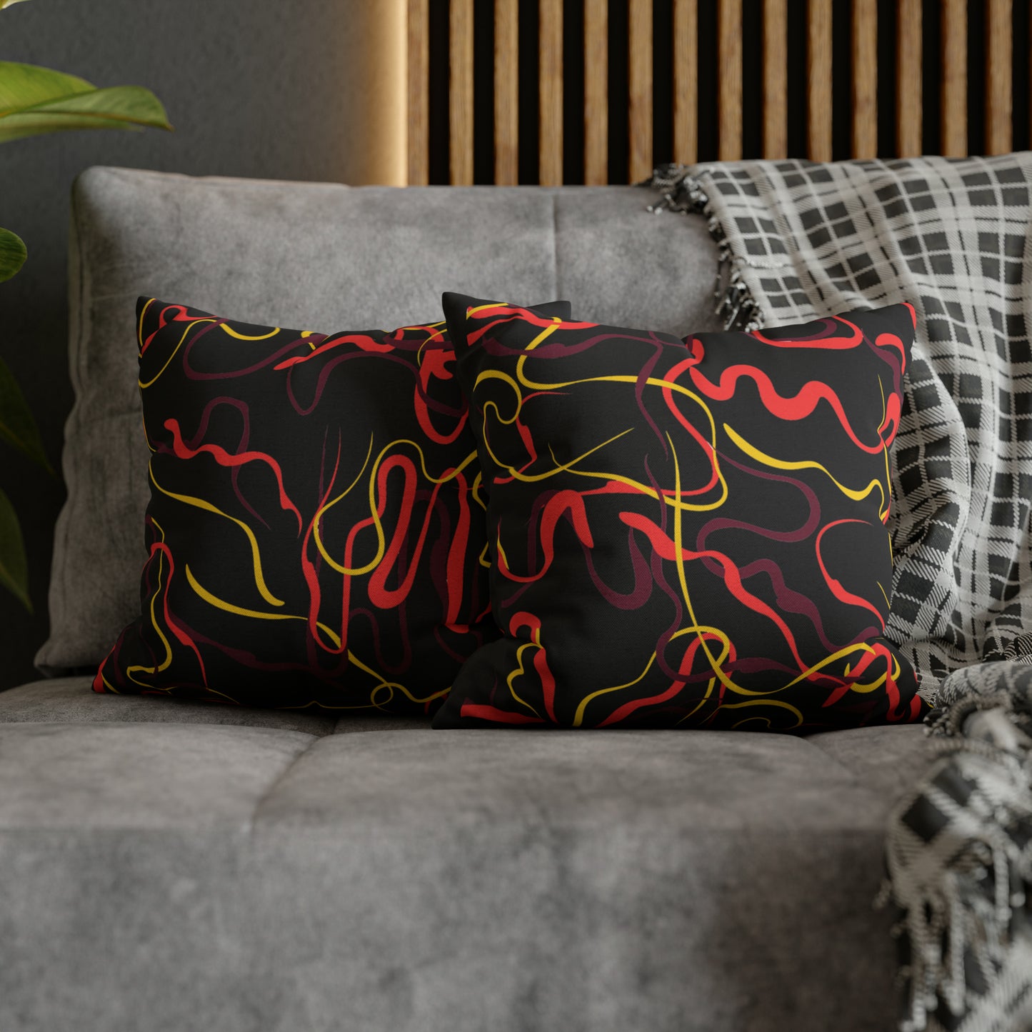 Abstract Line Pattern Spun Polyester Square Pillow Case