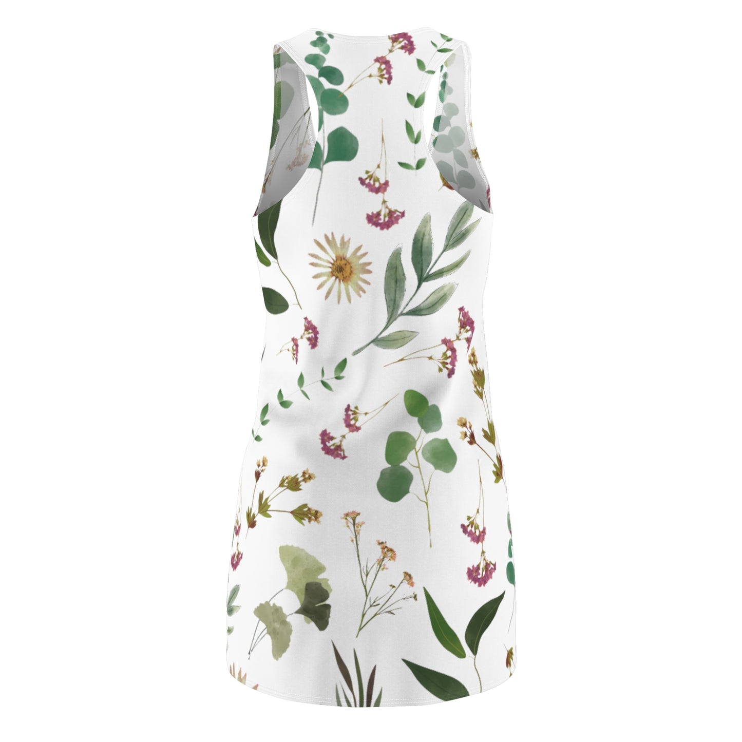 Flower and Leaf Pattern Women's Cut & Sew Racerback Dress