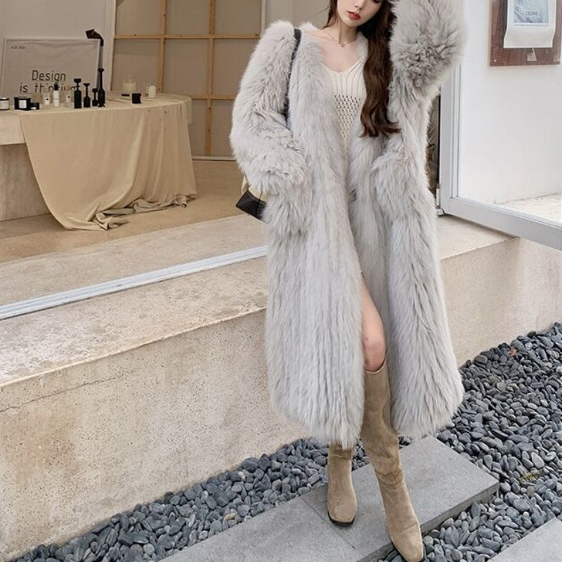Female Online Influencer Woven Fur Coat
