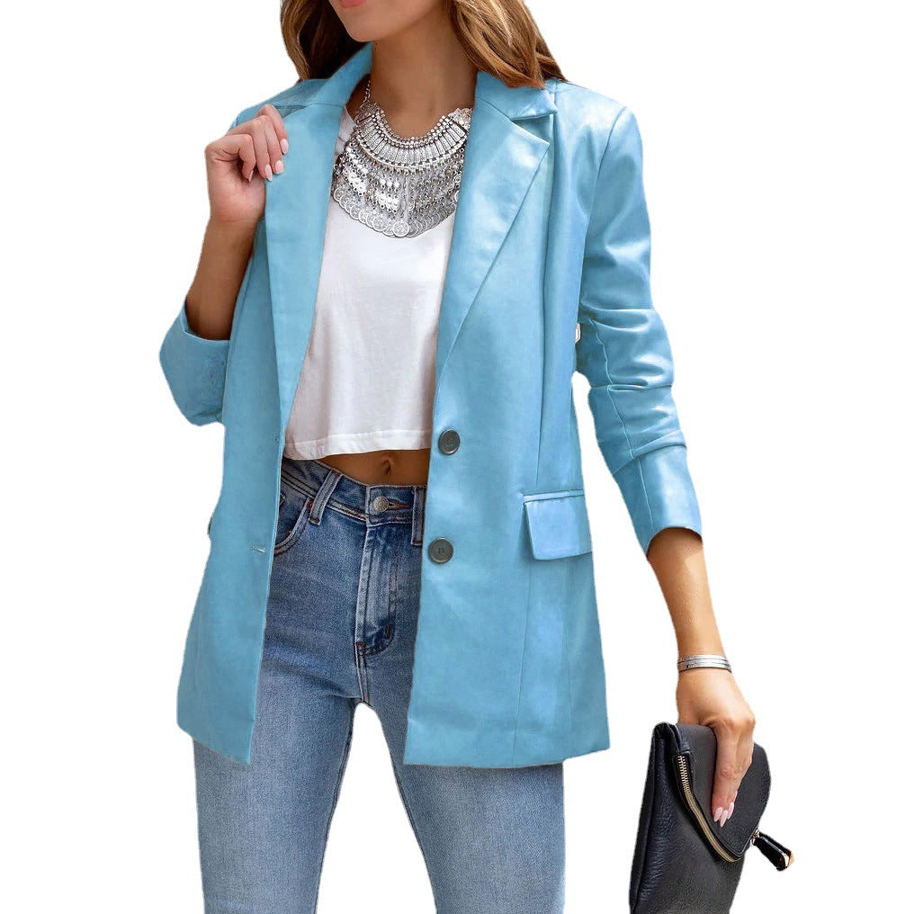 Long Sleeve Button Pu Cardigan Coat For Women