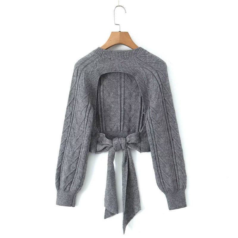 Short Sexy Backless Knitted Sweater Bow Sweater