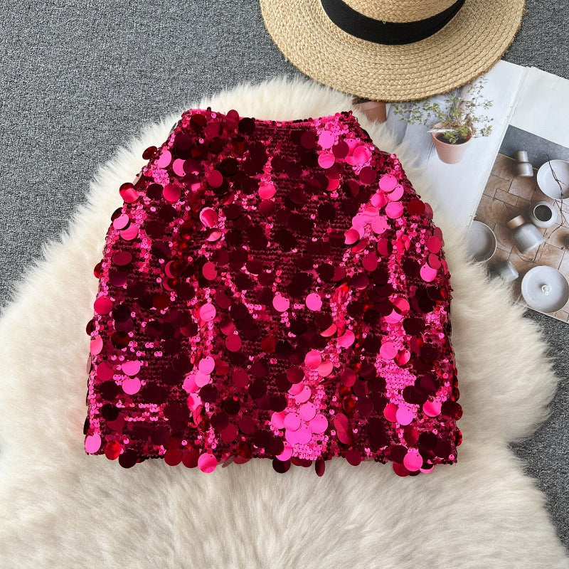 Fashionable Sequin High Waisted Slimming Skirt