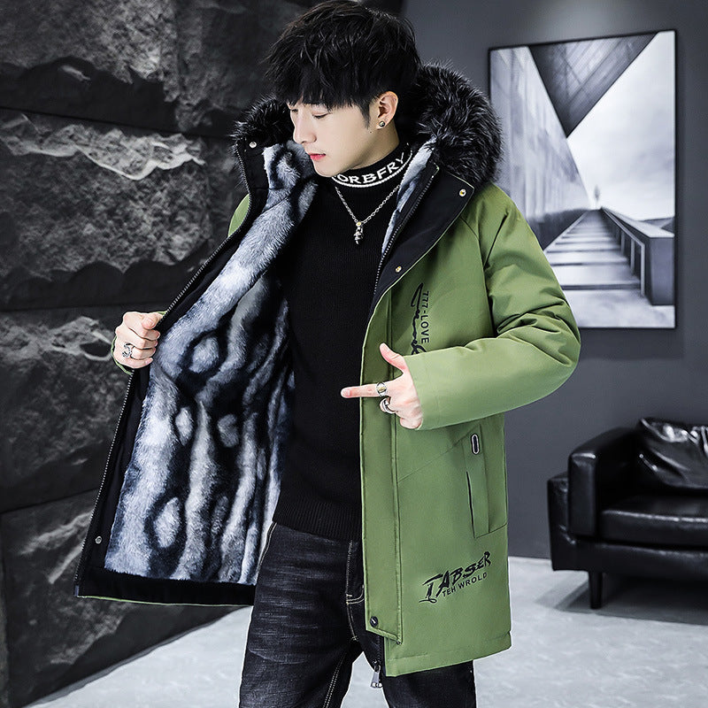 Fleece-lined Thick Mid-length Hooded Cotton-padded Coat