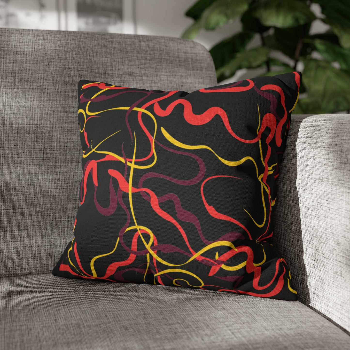 Abstract Line Pattern Spun Polyester Square Pillow Case