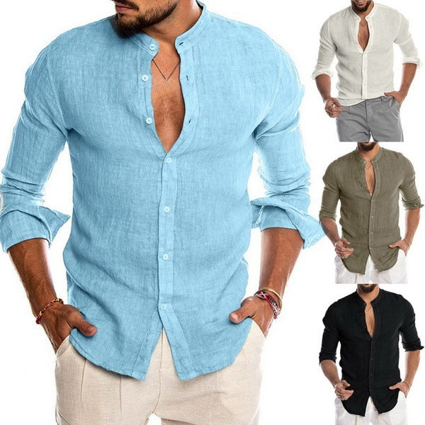 New Cardigan Stand Collar Long Sleeve Shirt Men's Clothing