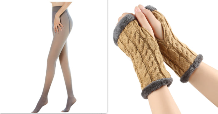 Fleece-lined Fluffy Gloves Twist Knitted Finger Leakage