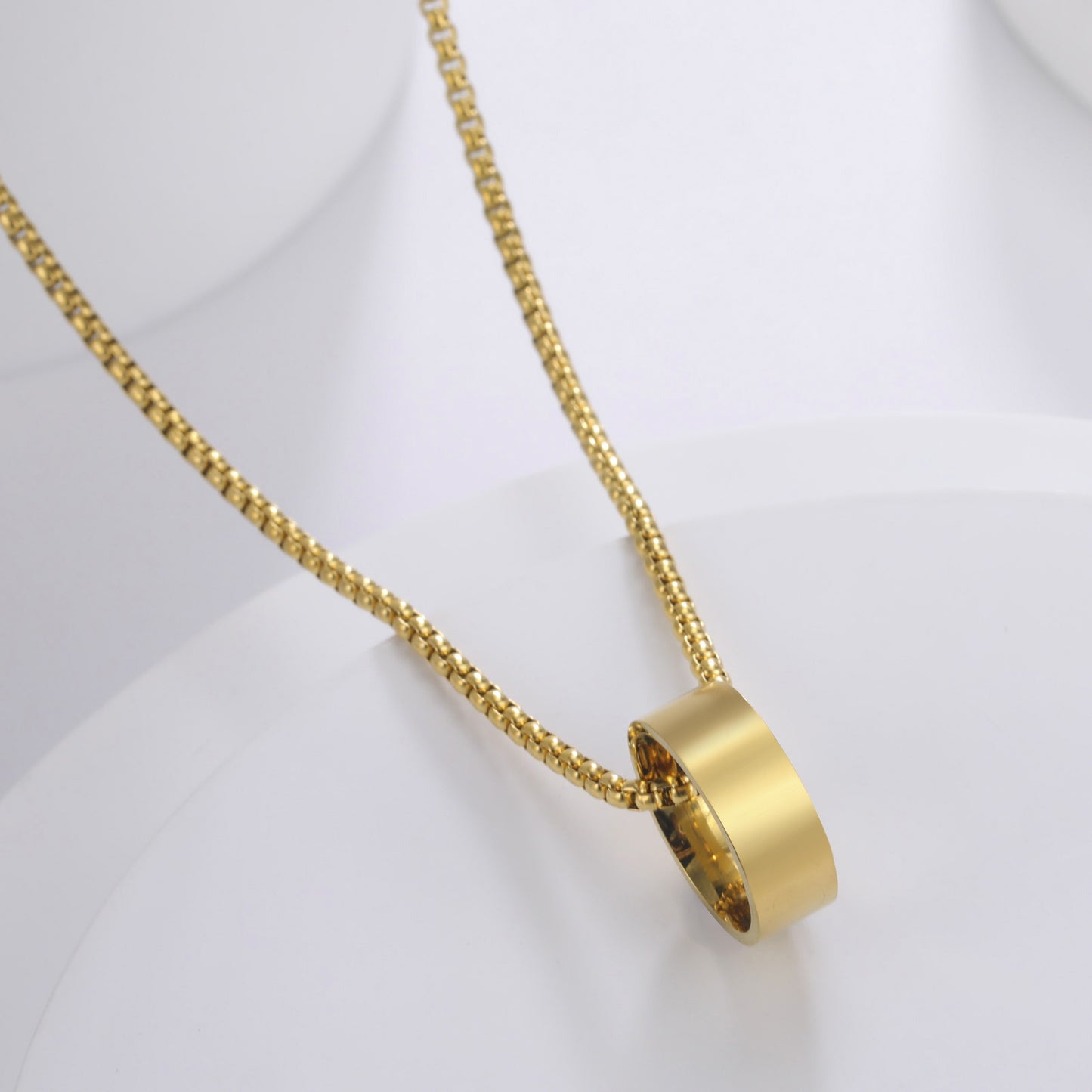 Titanium Steel Gold Plating Cutting Width Ring Pendant Necklace