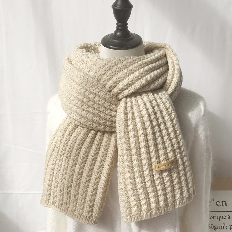 Men's Solid Colour Woollen Long Warm Knitted Scarf