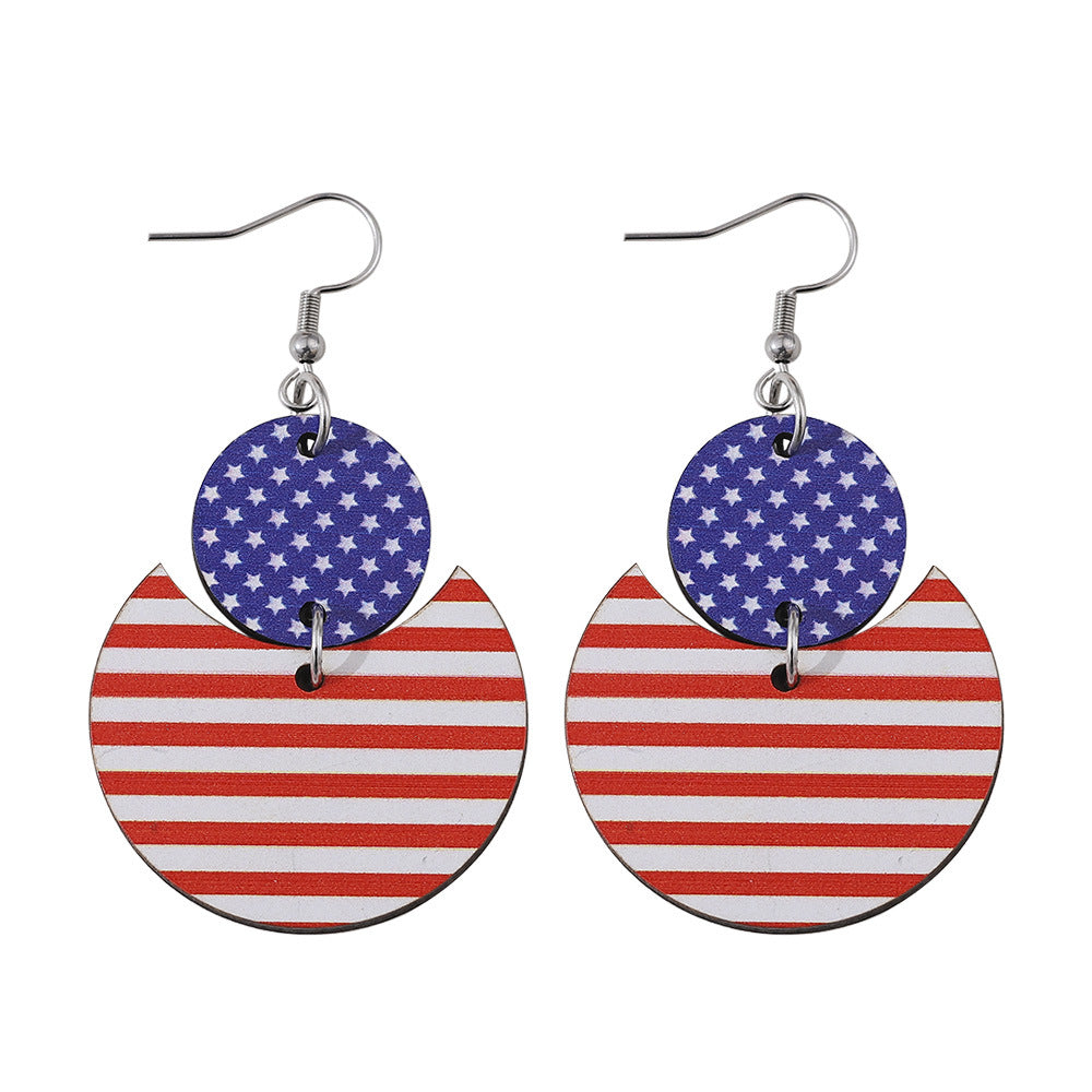 Personalized Double Round Five-pointed Star Striped Earrings