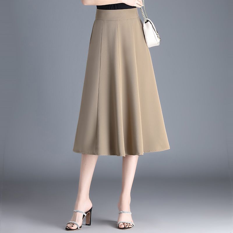 Mid-length Spring And Summer Thin Ice Silk Draping A- Line Small Umbrella Skirt For Women