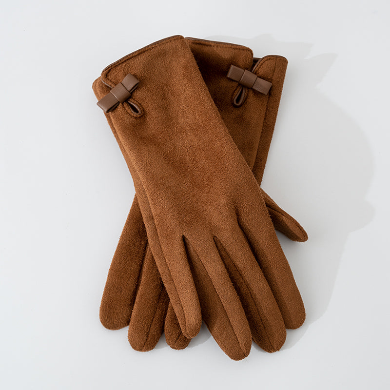 Suede Gloves For Women Fleece-lined Warm