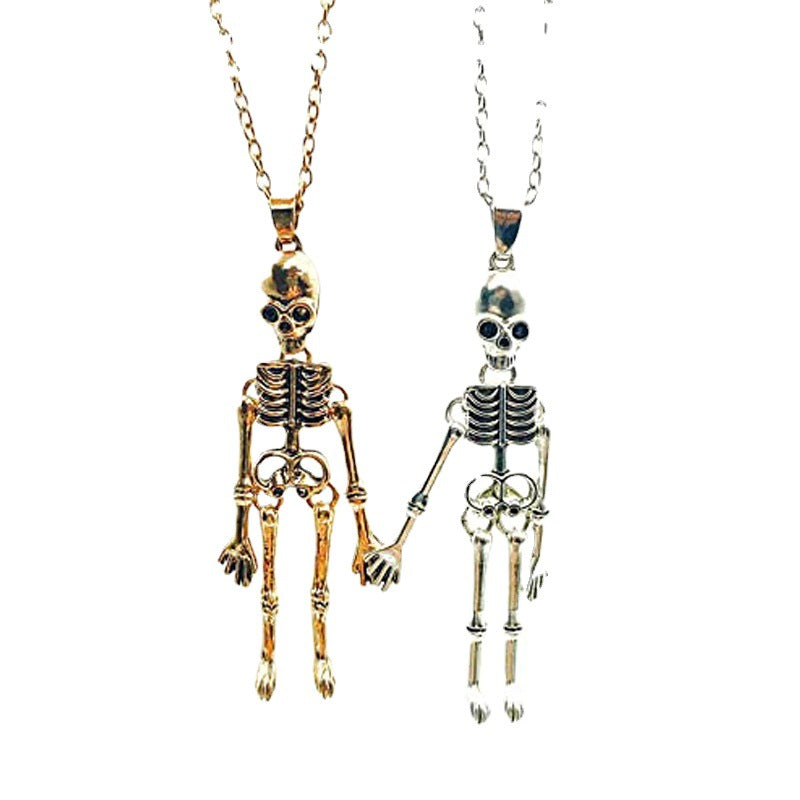 Vintage Skull Ghost Necklace Hand In Hand