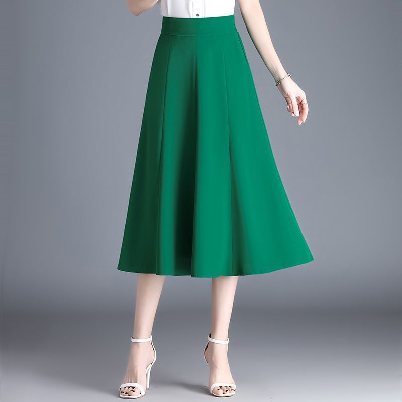 Mid-length Spring And Summer Thin Ice Silk Draping A- Line Small Umbrella Skirt For Women