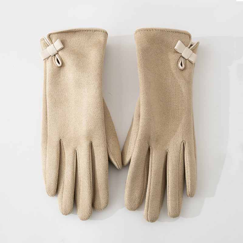 Suede Gloves For Women Fleece-lined Warm