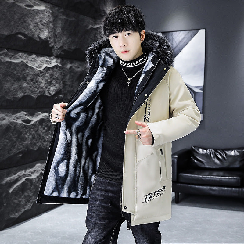 Fleece-lined Thick Mid-length Hooded Cotton-padded Coat