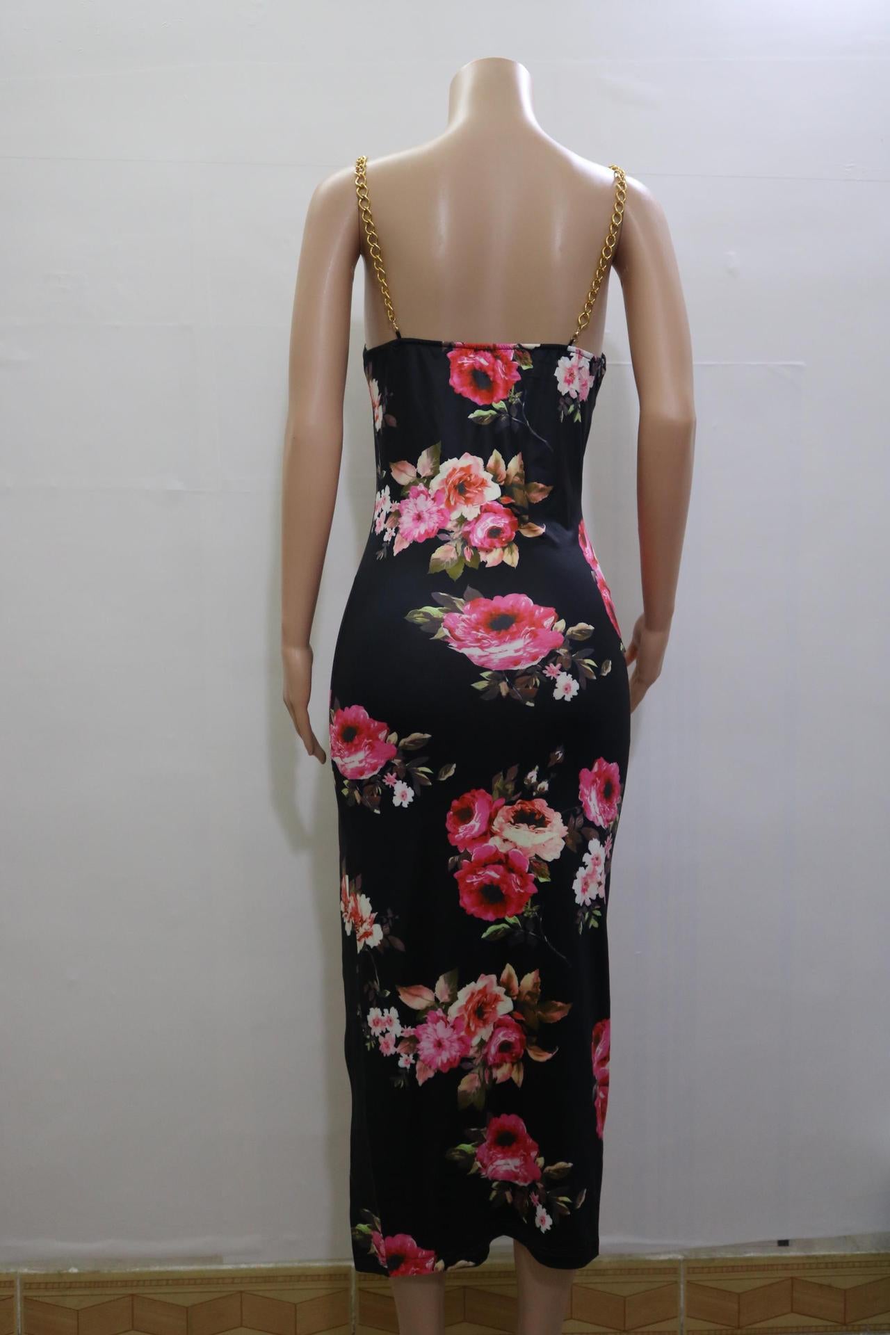 Summer Clothing New Women's Clothing Split Spaghetti-strap Floral Print Dress