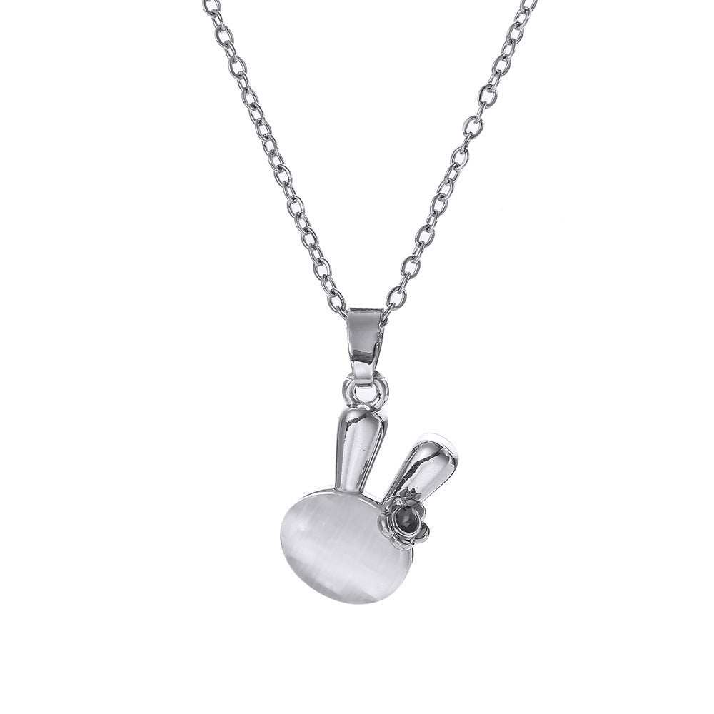 Silver Opal Bunny Necklace For Women