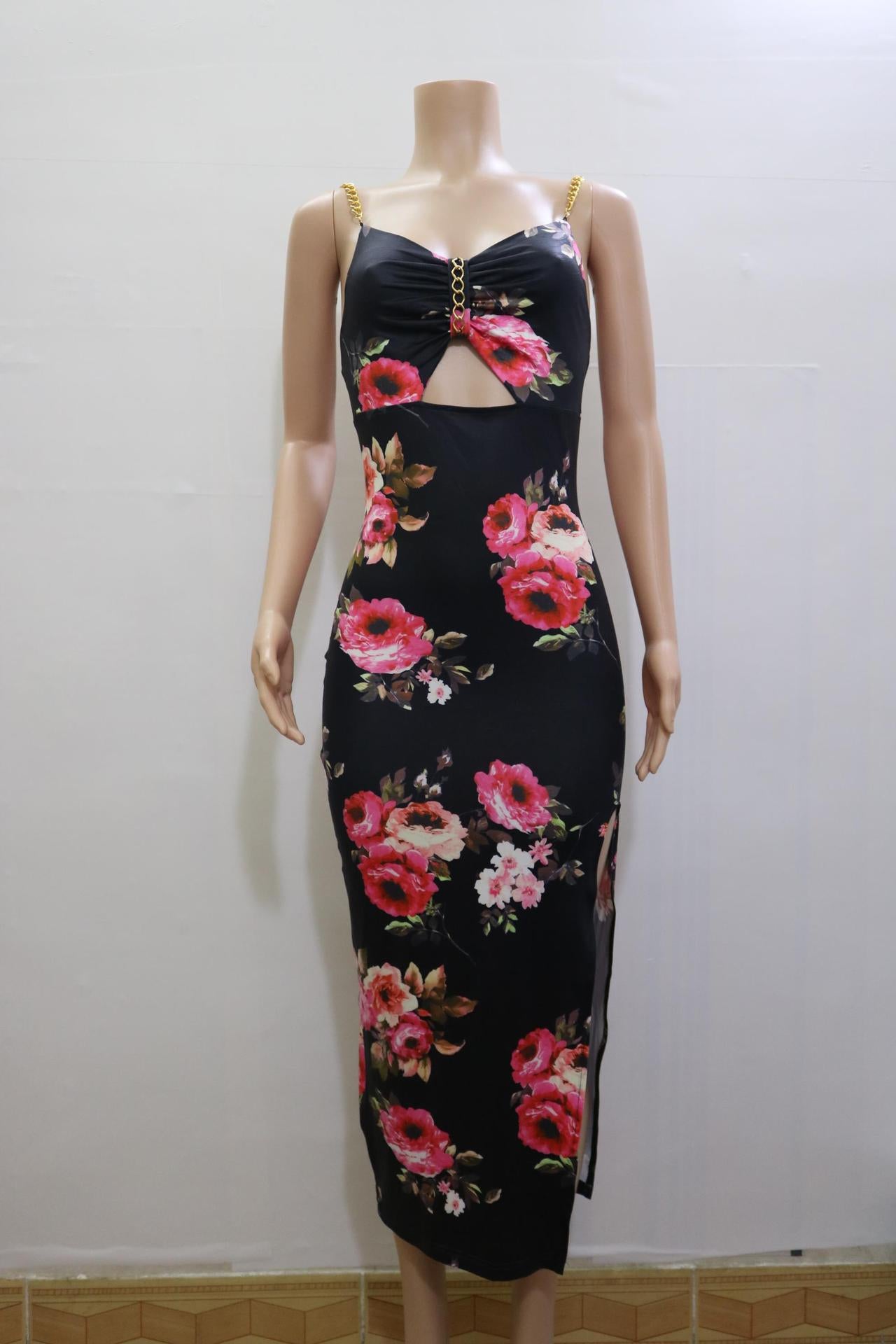 Summer Clothing New Women's Clothing Split Spaghetti-strap Floral Print Dress