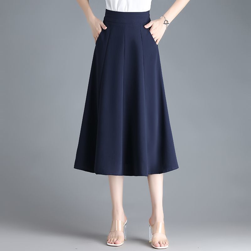 Mid-length Spring And Summer Thin Ice Silk Draping A- Line Small Umbrella Skirt For Women