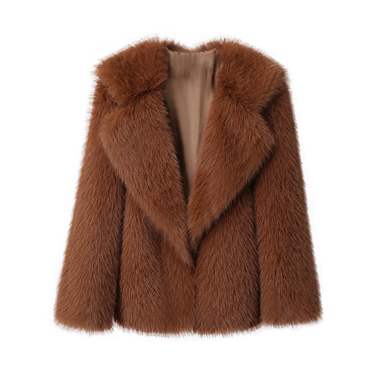 Lapel Leather Fur Coat Women's Artificial Wool Clip Coat