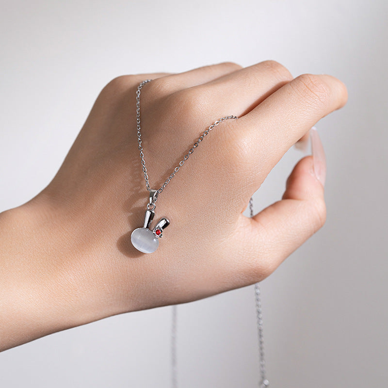 Silver Opal Bunny Necklace For Women