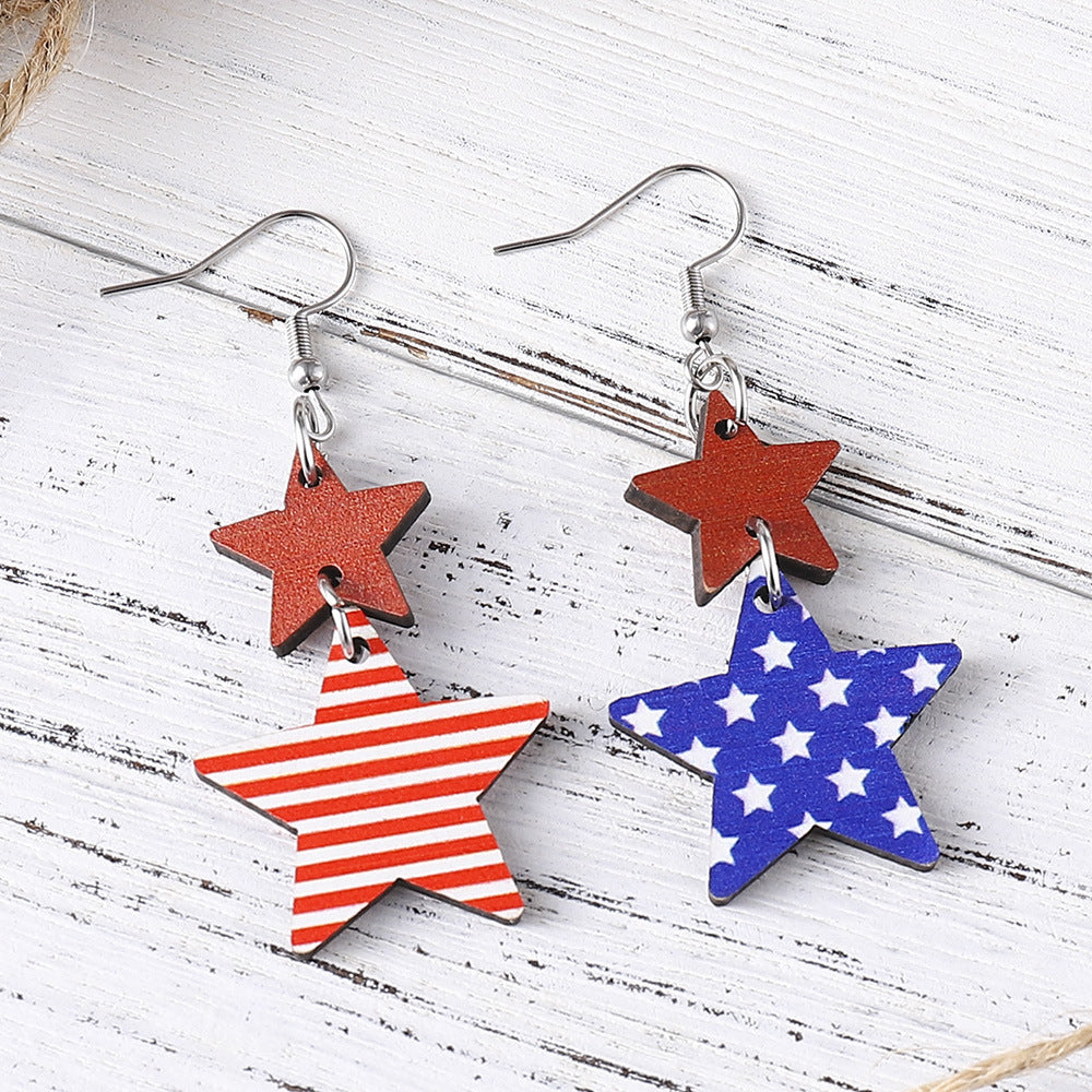 Personalized Double Round Five-pointed Star Striped Earrings