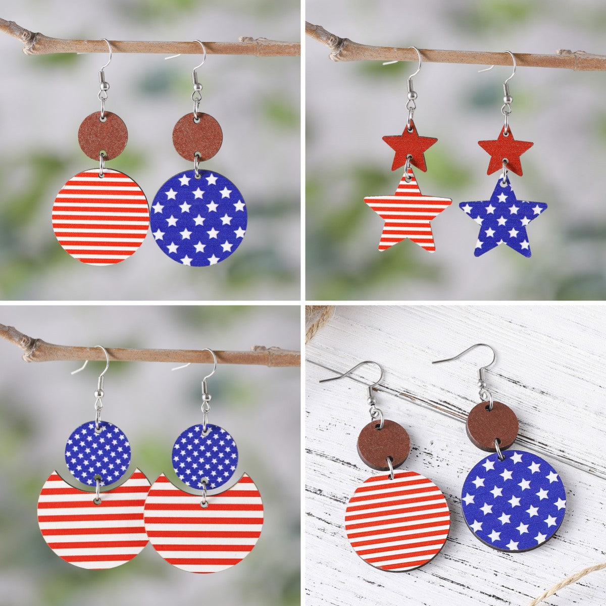 Personalized Double Round Five-pointed Star Striped Earrings