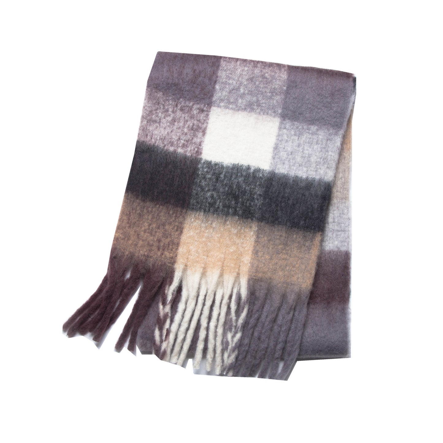 Women's Scarf Autumn And Winter New Thick Beard Color Four-grid