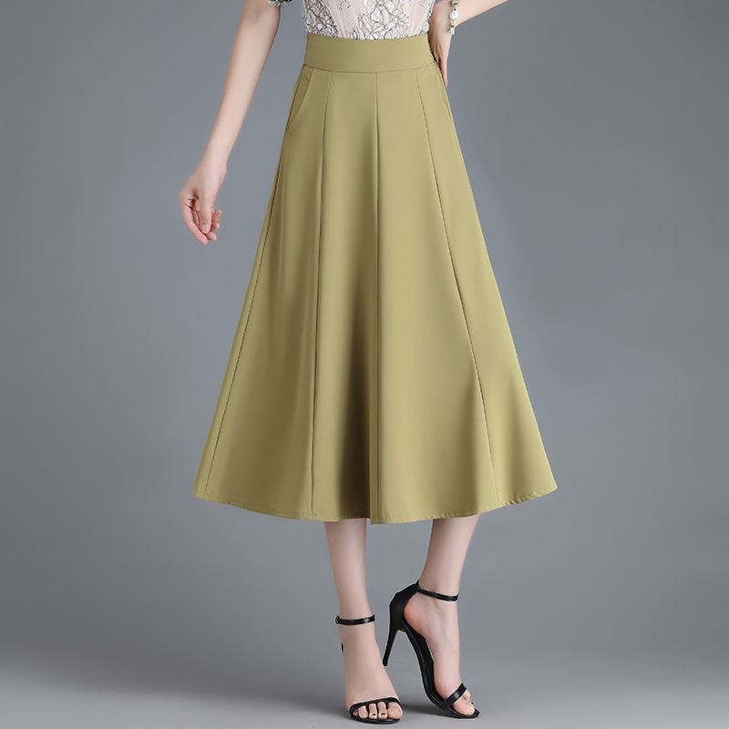 Mid-length Spring And Summer Thin Ice Silk Draping A- Line Small Umbrella Skirt For Women
