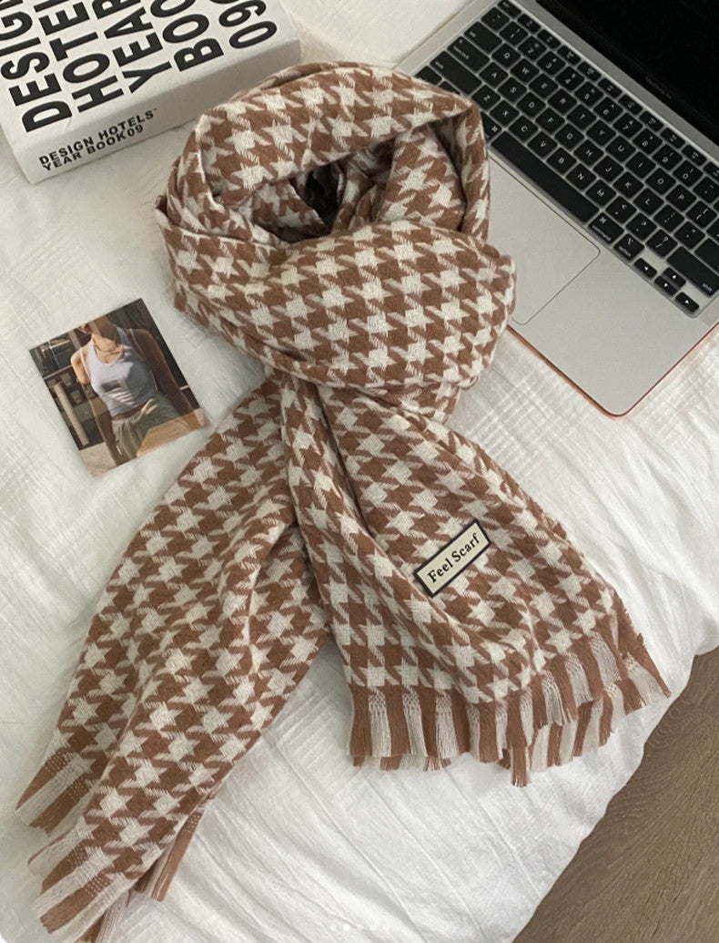Women's Cashmere-like Houndstooth Design Outer Shawl Scarf