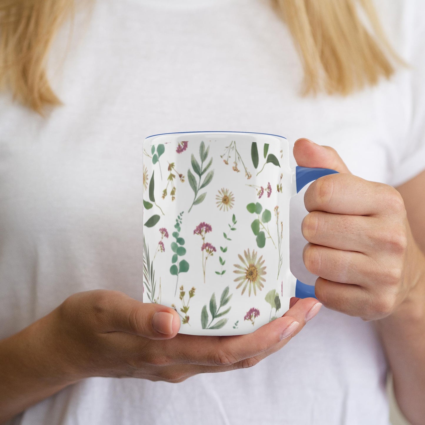 Flower and Leaf Pattern Accent Mugs