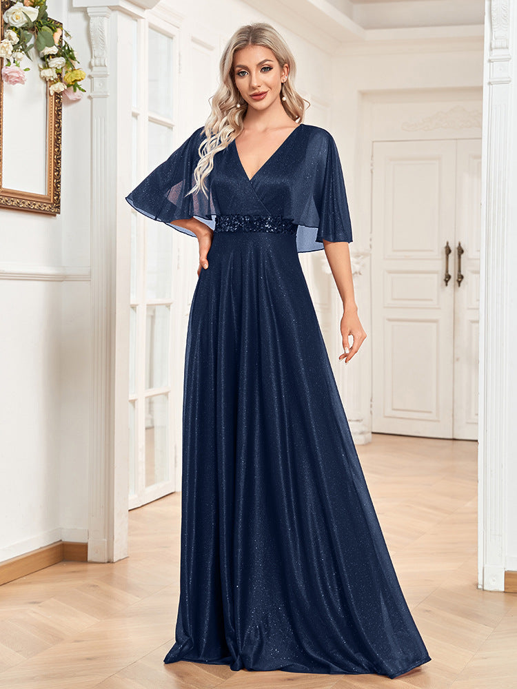 V-neck A- Line Slim-fit Fishtail Evening Dress