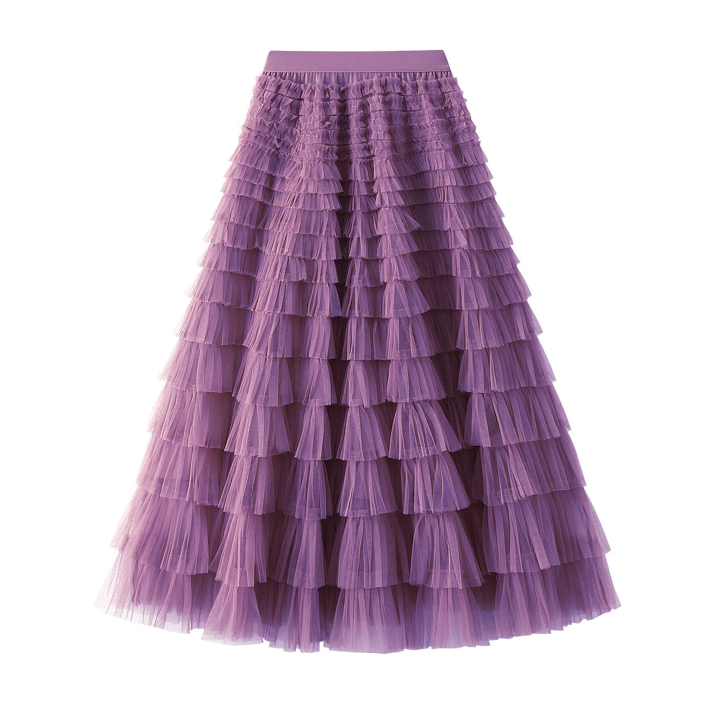A-Line Mesh Ruffle Skirt Women's Temperament Sweet Long Skirt Slim Cupcake Dress Womens Clothing