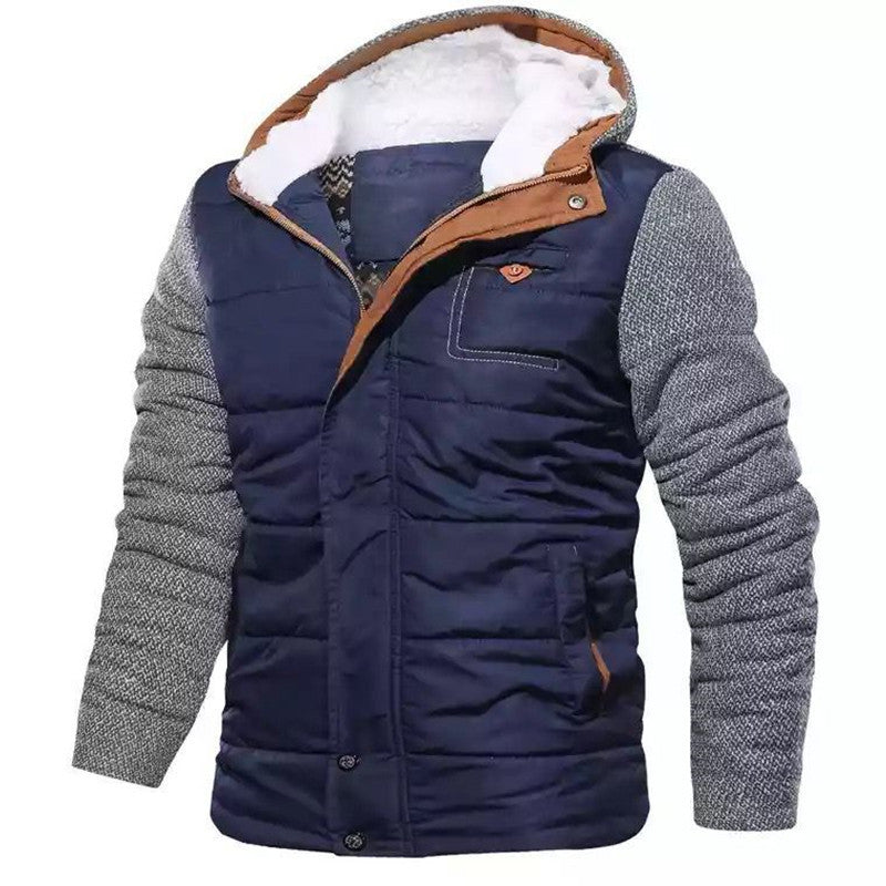 Solid Color Casual Thickening Youth Side Seam Sidekick Regular Detachable Hat Zipper Blue  Cotton-padded Jacket