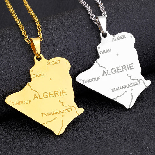 Stainless Steel Algeria Map Pendant Ethnic Style Couple Trend Ornament