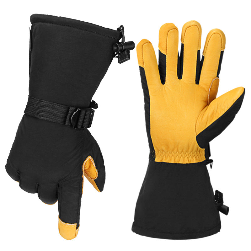 Leather Long Fleece Lined Cold-resistant Warm Gloves