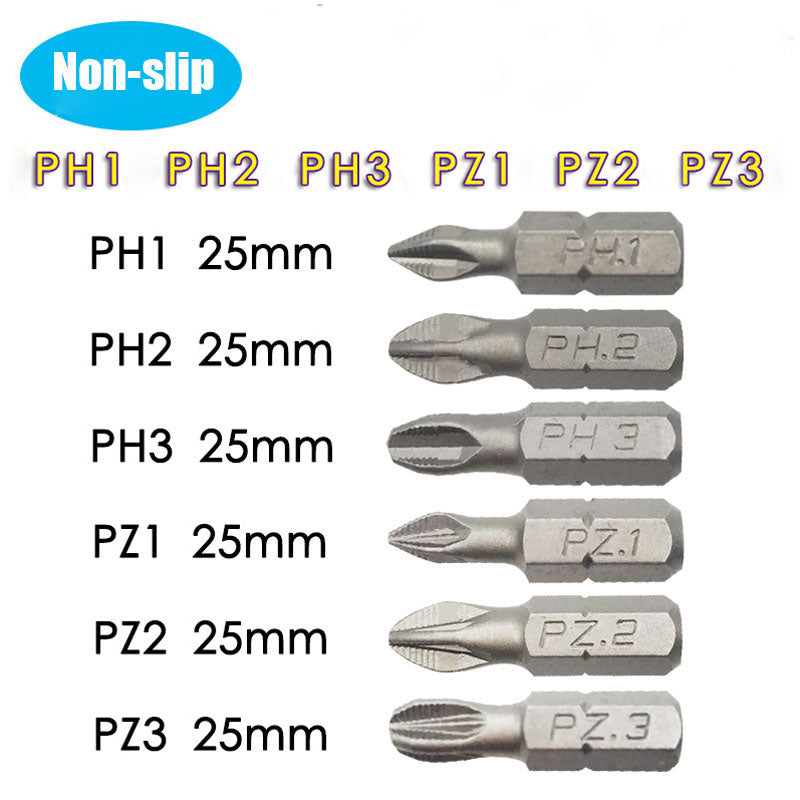 Anti Slip Electric Hex Shank Magnetic Screwdriver Drill Bit Set 6pcs 25mm